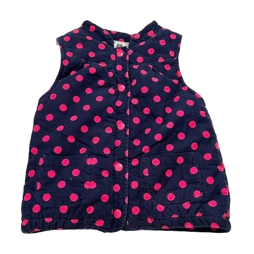 Carter's Baby Girls Sz 6 Months Sleeveless Vest Snap Up Navy Blue Pink Polka Dot